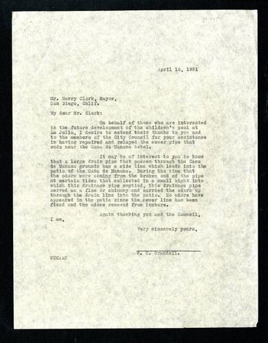 W.C. Crandall letter to Mr. Harry Clark, 1931-04-16