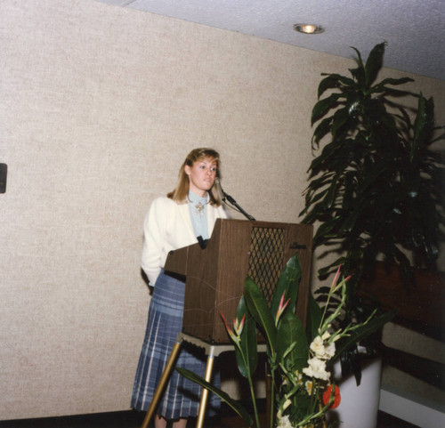 An unknown student at the podium