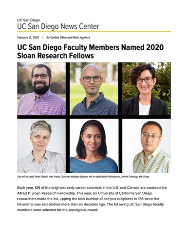 UC San Diego Faculty Members Named 2020 Sloan Research Fellows