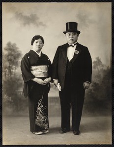 A studio portrait of a Japanese American couple, Los Angeles, circa 1900