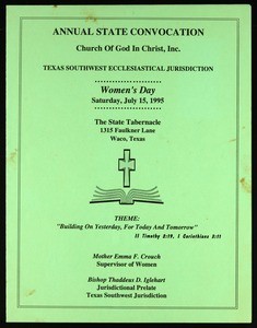 Annual state convocation, Texas southwest, COGIC, Waco, Women's day program, 1995