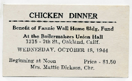 Ticket to chicken dinner benefit of Fannie Wall Home building fund