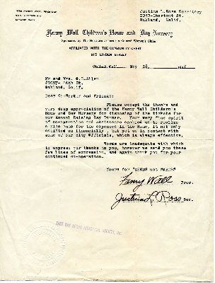 Fannie Wall Children's Home and Day Nursery, Inc. correspondence