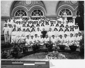 Formal portrait of Father James A. Walsh, MM, with St. Paul's Hospital staff, Manila, Philippines, March 1931