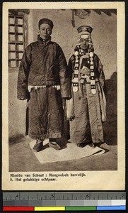 Mongolian bride and groom, China, ca.1920-1940