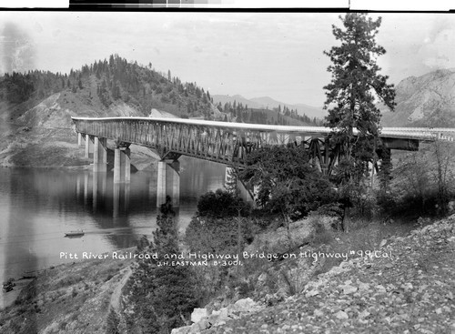 Pitt River Railroad and Highway Bridge on Highway #99, Cal