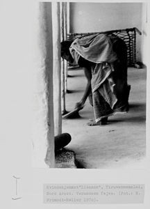 Tiruvannamalai, Arcot, 1970. The verandah being swept at the Women's Home "Lebanon"