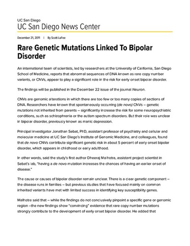 Rare Genetic Mutations Linked To Bipolar Disorder