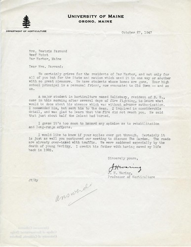 Letter from J.H. Waring, Professor of Horticulture at University of Maine