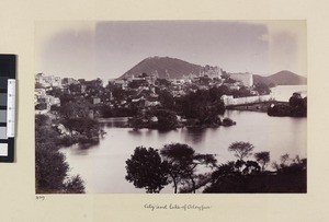 City and lake, Udaipur, India, ca.1890