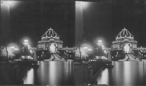Festival Hall and Colonnade from the Grand Basin at night, Louisiana Purchase Exposition