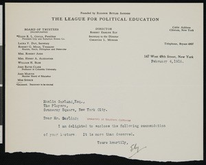 Robert Erskine Ely, letter, 1916-02-04, to Hamlin Garland