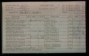 WPA block face card for household census (block 771) of 59th Place, 59th, Halldale, Normandie Streets, in Los Angeles