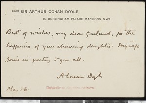 Arthur Conan Doyle, letter, to Hamlin Garland