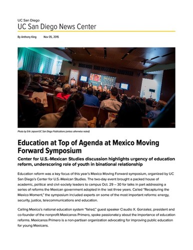 Education at Top of Agenda at Mexico Moving Forward Symposium