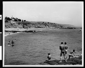 Laguna Beach bathers on the beach, ca.1950