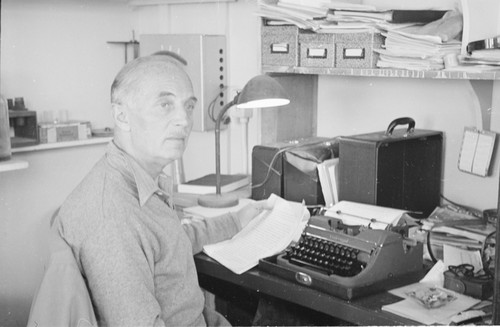 Frederick Hans Stoye (1887-1977), of Scripps Institution of Oceanography, shown here in his office, who in the 1930s wrote an early treatise on tropical freshwater fishes. 1948