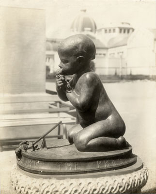 [Sun dial sculpture with baby by Edward Berge at the Panama-Pacific International Exposition]