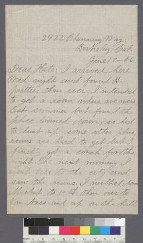Kate Bigelow Montague papers: Letter from Robert B. Bigelow, Berkeley, 17 June 1906 [image]