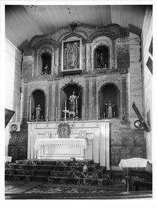 Interior showing the main altar at Mission San Juan Bautista, ca.1903