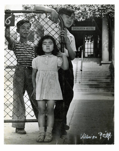 Jun Oyama at the Evergreen Hostel after release from the Amache Japanese internment camp, Boyle Heights, California