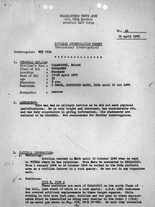 U.S. Tenth Army. Office of the Assistant Chief of Staff, G-2 Counterintelligence Coordination Authority Subsection. Attached XXIV Corps. Civilian interrogation reports, April 1945