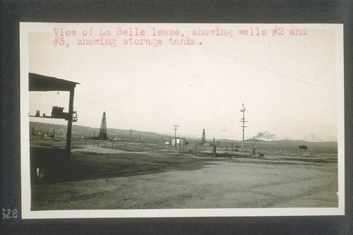 View of La Belle lease showing wells number two and three, and storage tanks