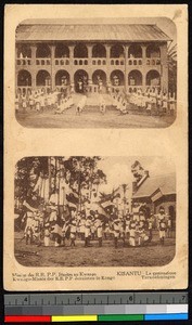 Children performing gymnastics outdoors, Kisantu, Congo, ca.1920-1940