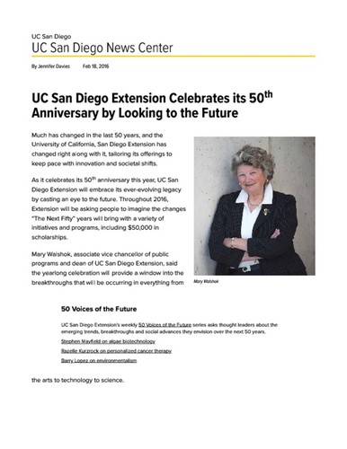UC San Diego Extension Celebrates its 50th Anniversary by Looking to the Future