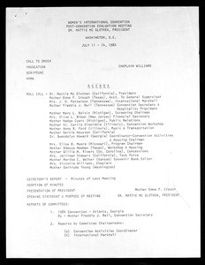 Women's International Convention, COGIC, 1984, post-convention evaluation meeting agenda