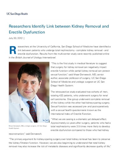 Researchers Identify Link between Kidney Removal and Erectile Dysfunction