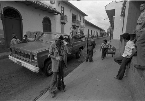 Sandinistas near a truck, Leon, 1979