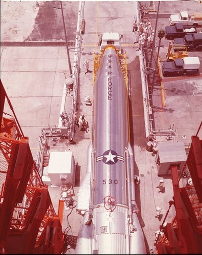 Atlas 7F General View of Erection of Atlas 7F. Date: 07/14/1962
