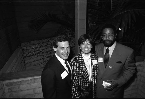 Bondie Gambrell posing with Conway Callis and Peggy Henry on a patio, Los Angeles, 1989