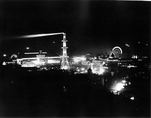 [The Electric Tower at night during the Midwinter Fair in Golden Gate Park]