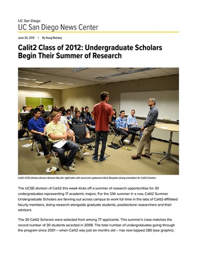 Calit2 Class of 2012: Undergraduate Scholars Begin Their Summer of Research