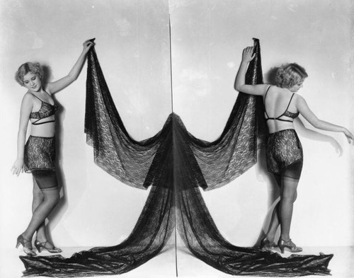 Woman posing in undergarments, view 1