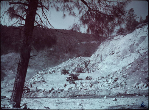 Big Creek #4 project: Rock quarry with two trucks and one steam shovel