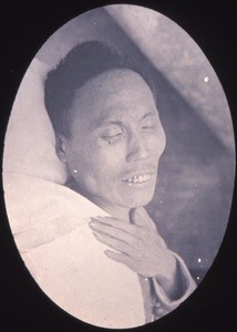 Portrait of Chinese man with eyes closed, Changde, Hunan, China, ca.1900-1919