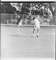 Playing tennis at Howarth Park, Santa Rosa, California, 1970
