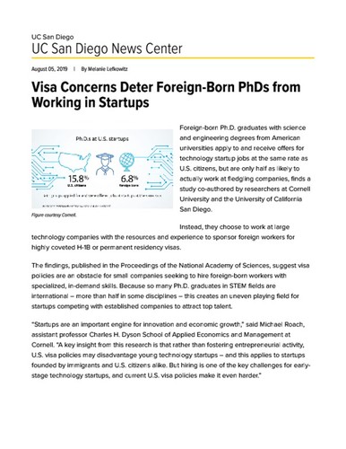 Visa Concerns Deter Foreign-Born PhDs from Working in Startups