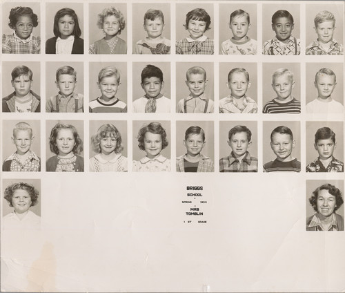 Mrs. Tomblin's First and Second Grade Class in 1950 at Briggs School in Santa Paula, CA