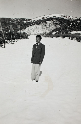 Mervyn De Guzman in a Field of Snow in Santa Paula in 1948