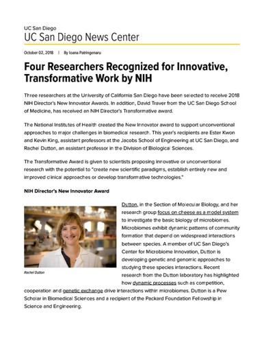 Four Researchers Recognized for Innovative, Transformative Work by NIH