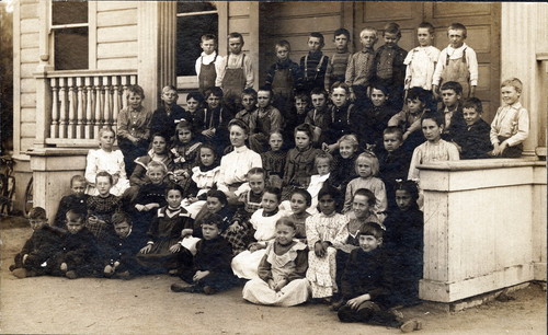 Photograph of school children and teacher at Placentia School in 1904