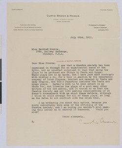 Curtis Brown, letter, 1911-07-22, to Harriet Monroe