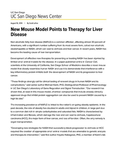 New Mouse Model Points to Therapy for Liver Disease