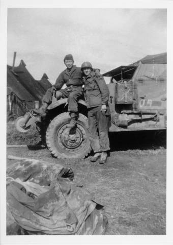 Tom Mizuno (left), Armored Division, with another soldier on the way to the Po Valley campaign