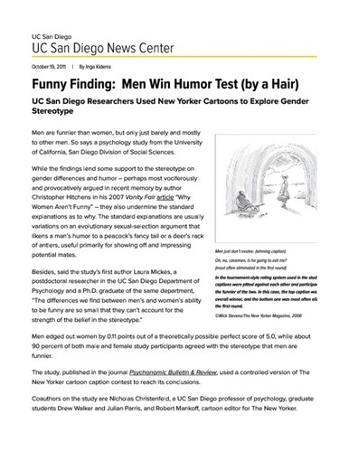 Funny Finding: Men Win Humor Test (by a Hair)