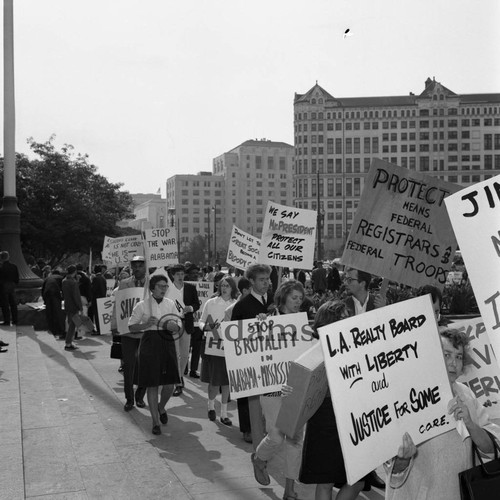 Congress of Racial Equality demonstrators picketing the Federal Building, Los Angeles, 1965